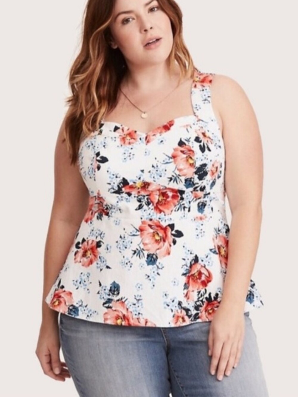 Torrid floral print sateen peplum top sweetheart neckline Size 0 Equal to 12